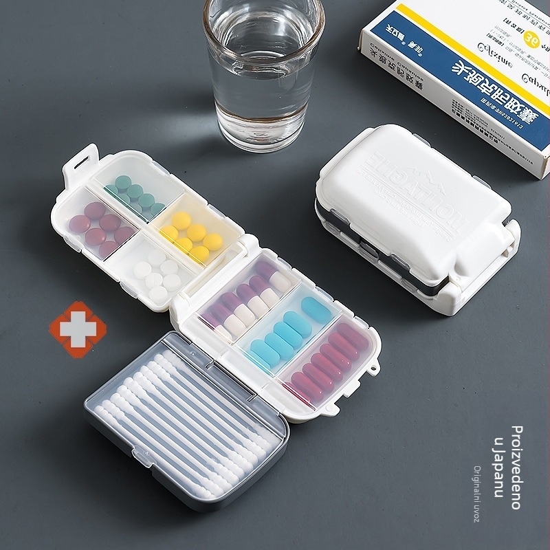 Kutija za tablete, sklopiva s pregradama i poklopcem, PP plast, prenosni organizator lijekova