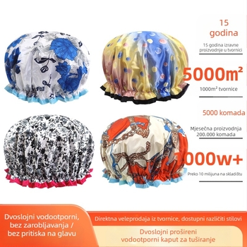 Ženska PEVA kapa za tuširanje, vodootporna, dvostruka konstrukcija, bez loga, prilagodljiva