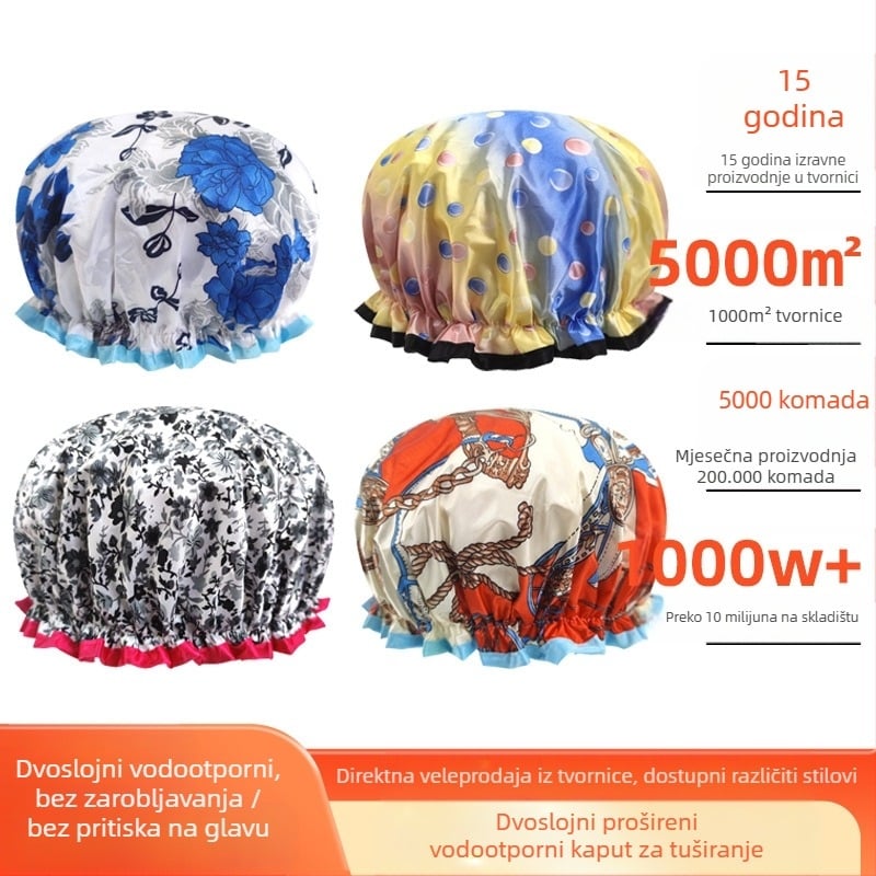Ženska PEVA kapa za tuširanje, vodootporna, dvostruka konstrukcija, bez loga, prilagodljiva