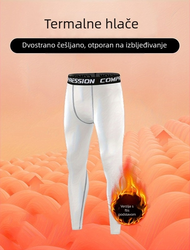 Muške sportske hlače s flis podstavom, uskog kroja, sve sezone, 90% poliestera