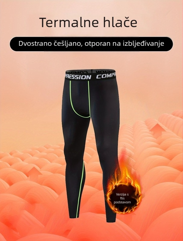 Muške sportske hlače s flis podstavom, uskog kroja, sve sezone, 90% poliestera