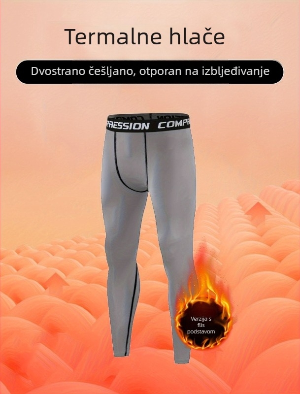 Muške sportske hlače s flis podstavom, uskog kroja, sve sezone, 90% poliestera