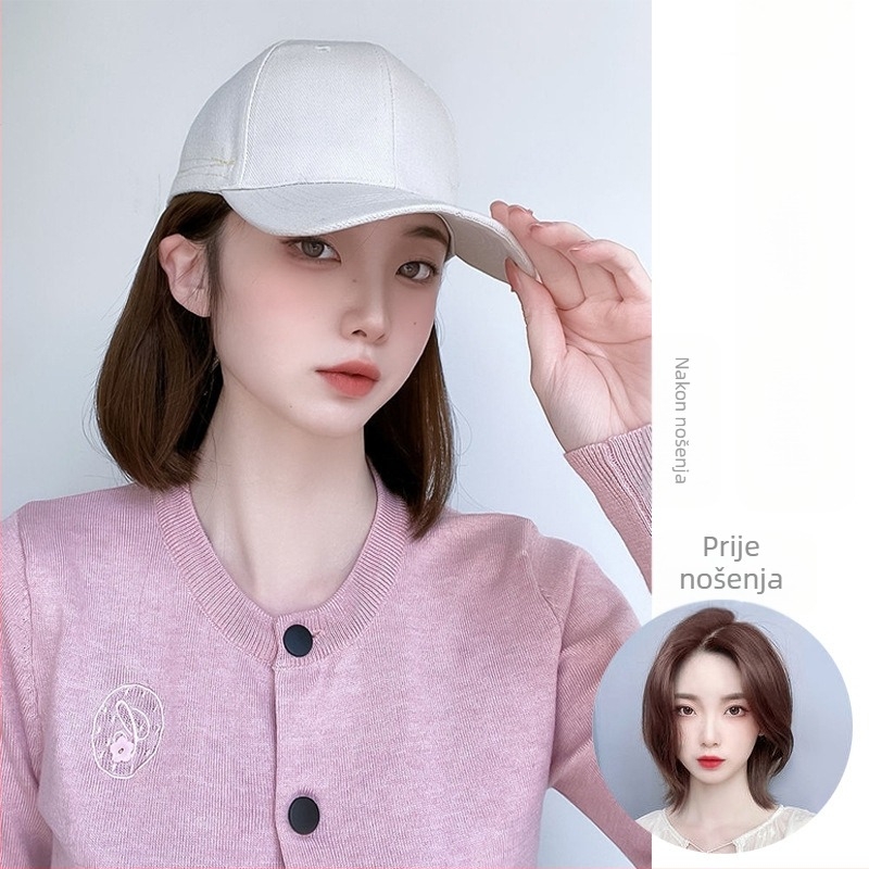 Perika s kapom, bob frizura, termički otporna vlakna, srednja do dugačka dužina, korejski stil