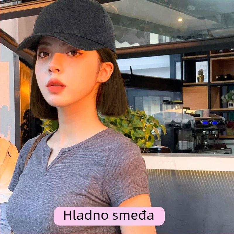 Perika s kapom, bob frizura, termički otporna vlakna, srednja do dugačka dužina, korejski stil