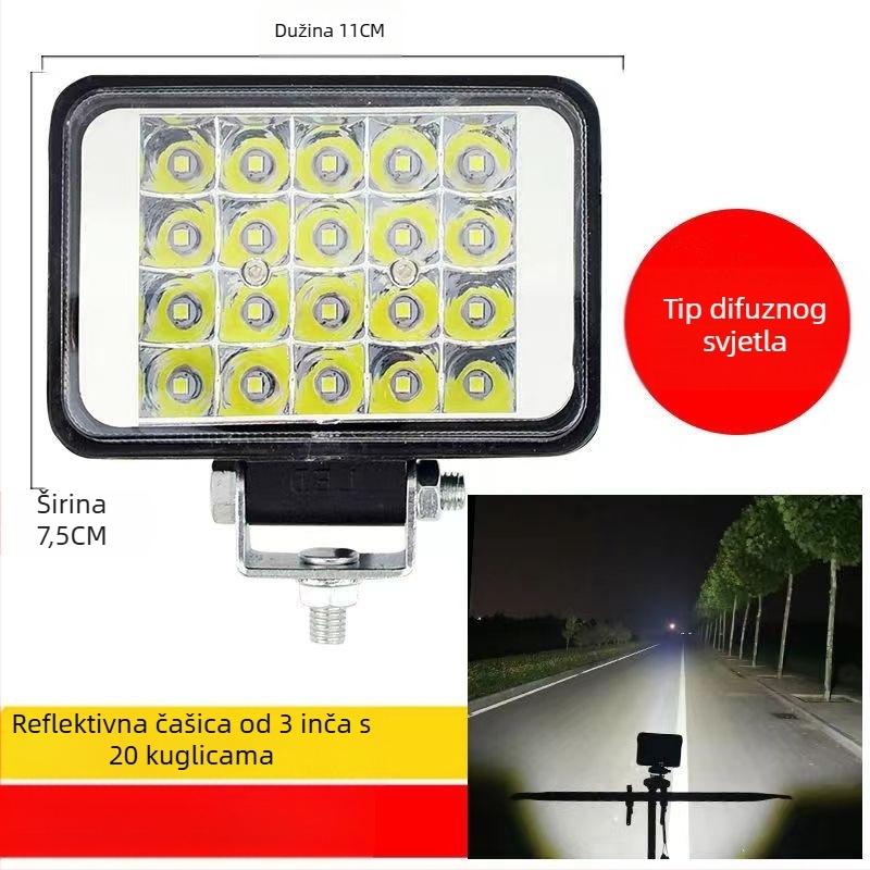 Višestruki LED spot za vozila – 144W, 12–80V, IP67, avionski aluminij, trajanje 30000h