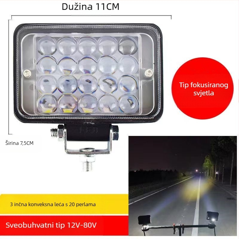 Višestruki LED spot za vozila – 144W, 12–80V, IP67, avionski aluminij, trajanje 30000h