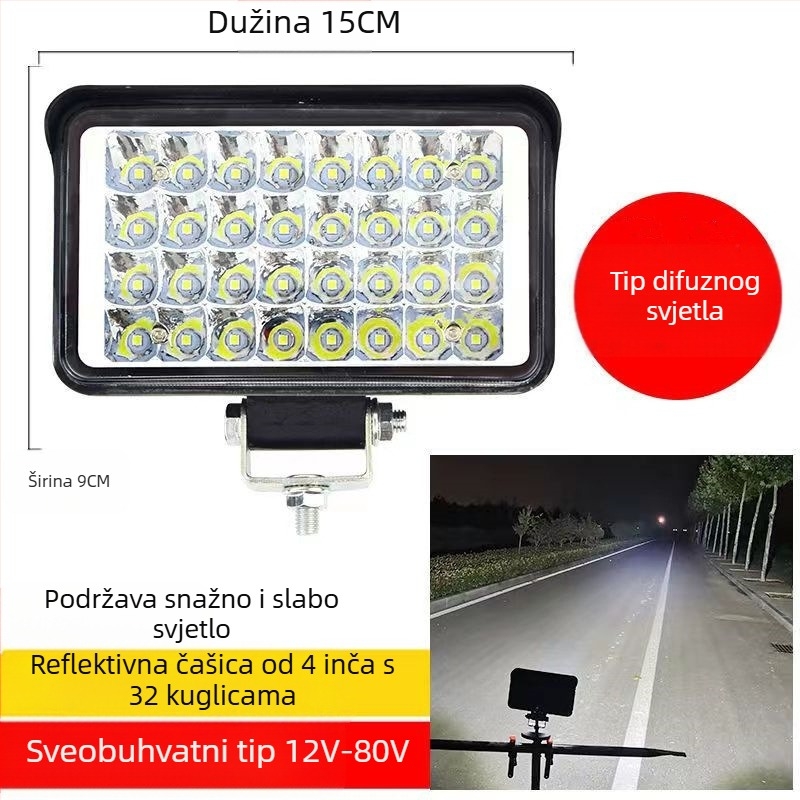 Višestruki LED spot za vozila – 144W, 12–80V, IP67, avionski aluminij, trajanje 30000h