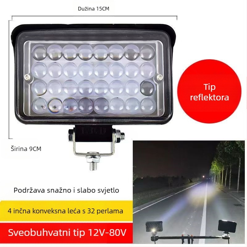 Višestruki LED spot za vozila – 144W, 12–80V, IP67, avionski aluminij, trajanje 30000h
