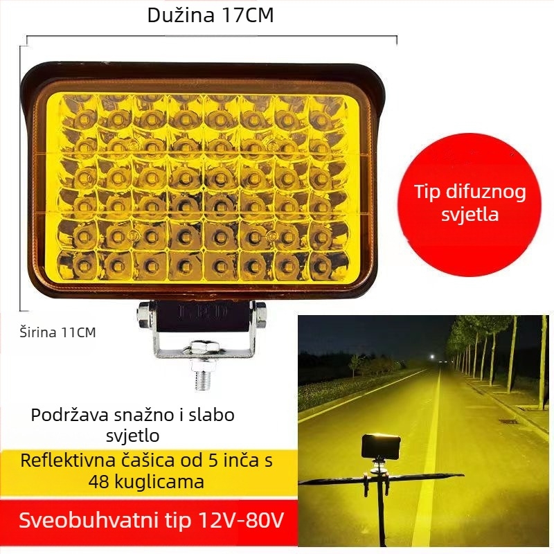 Višestruki LED spot za vozila – 144W, 12–80V, IP67, avionski aluminij, trajanje 30000h