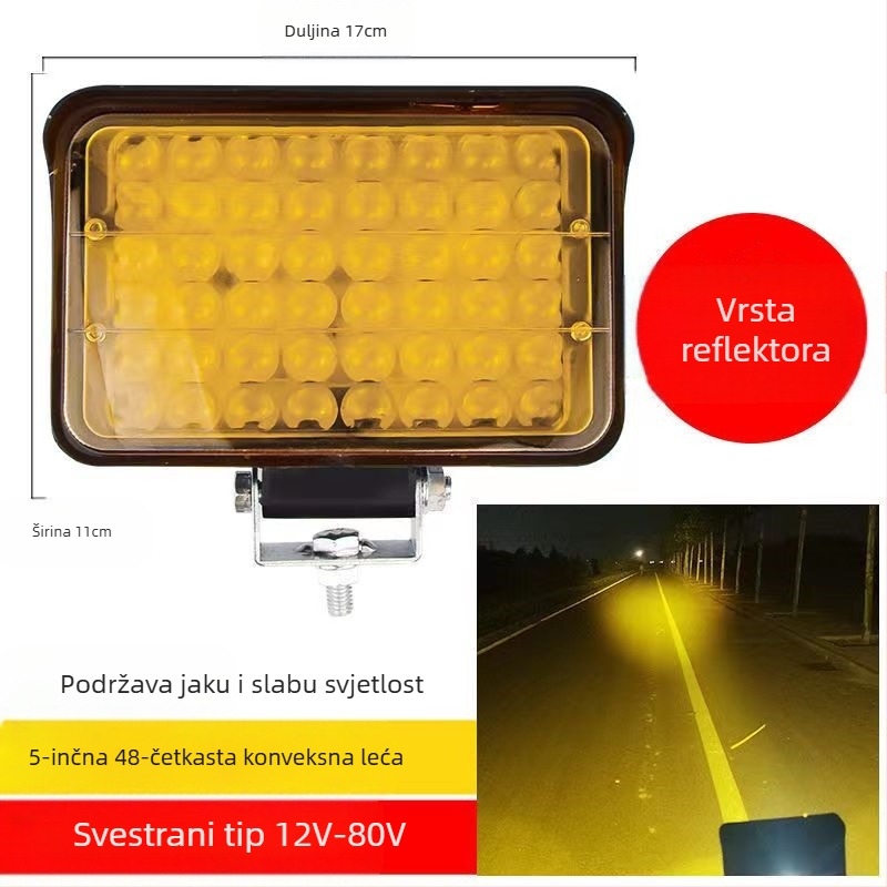 Višestruki LED spot za vozila – 144W, 12–80V, IP67, avionski aluminij, trajanje 30000h