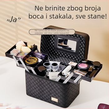 Kozmetička torba visokog kapaciteta s četiri pretinca, vodootporna PVC konstrukcija, univerzalni kotačići, zatvarač
