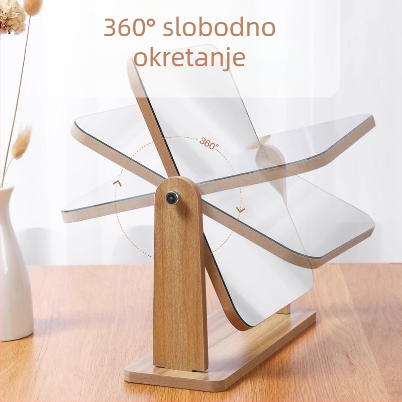 Stolno jednostrano kozmetičko ogledalo, rotirajuće, drveni okvir, pogodno za spavaću sobu i kupaonicu, srebrna odrazna površina