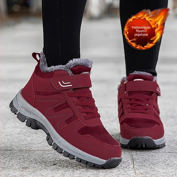 Ženske zimske čizme za snijeg s podstavom od umjetnog krzna, gornji dio od mikrovlakana, gumeni potplat, niski gležanj, zaobljeni vrh