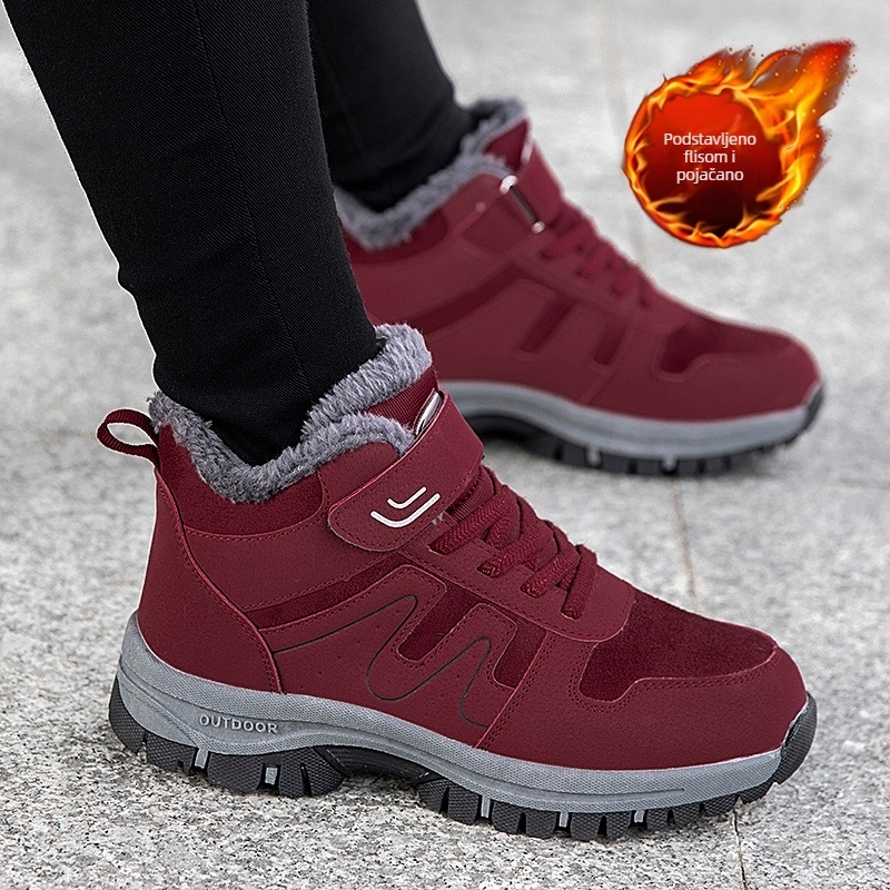 Ženske zimske čizme za snijeg s podstavom od umjetnog krzna, gornji dio od mikrovlakana, gumeni potplat, niski gležanj, zaobljeni vrh