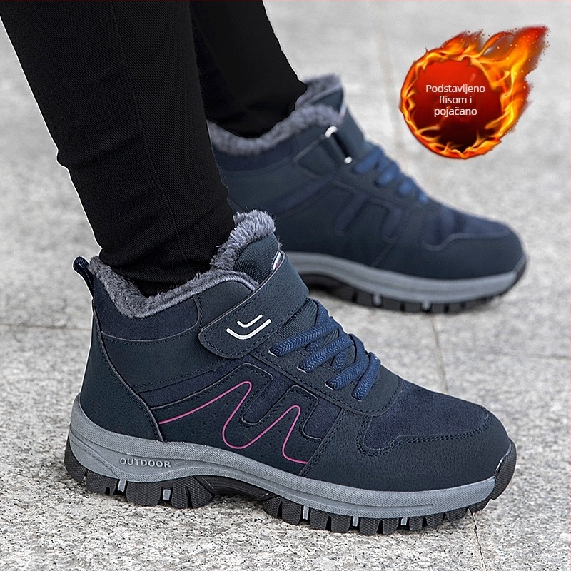 Ženske zimske čizme za snijeg s podstavom od umjetnog krzna, gornji dio od mikrovlakana, gumeni potplat, niski gležanj, zaobljeni vrh