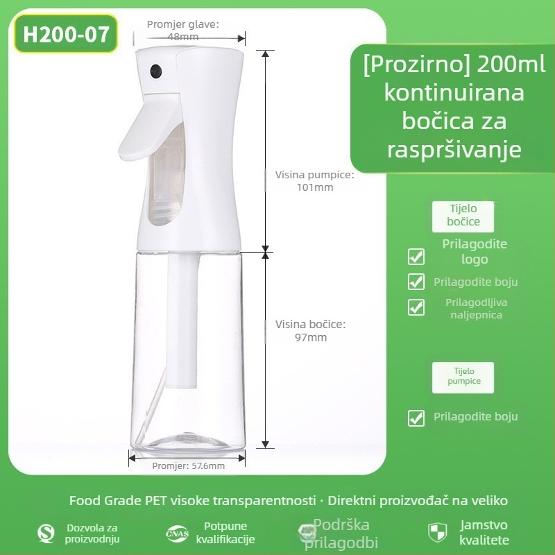 Sprej boca s mat završnim slojem, PET materijal, sitotisak, porijeklo Zhejiang, brenda Senjia Plastic Industry, bez prilagođavanja