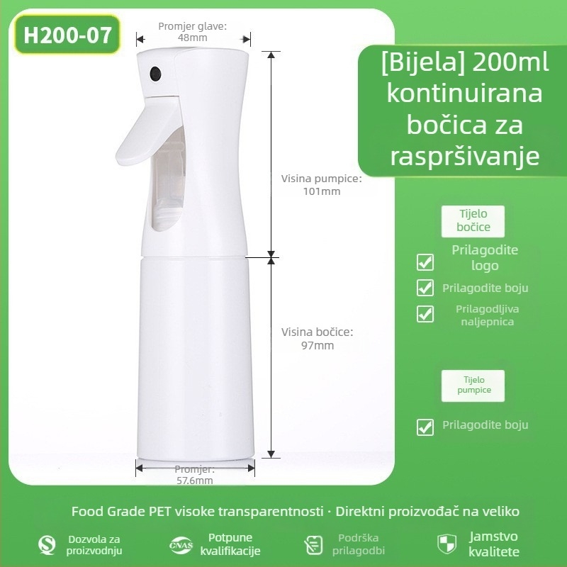 Sprej boca s mat završnim slojem, PET materijal, sitotisak, porijeklo Zhejiang, brenda Senjia Plastic Industry, bez prilagođavanja