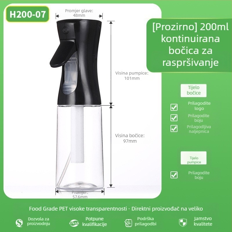 Sprej boca s mat završnim slojem, PET materijal, sitotisak, porijeklo Zhejiang, brenda Senjia Plastic Industry, bez prilagođavanja