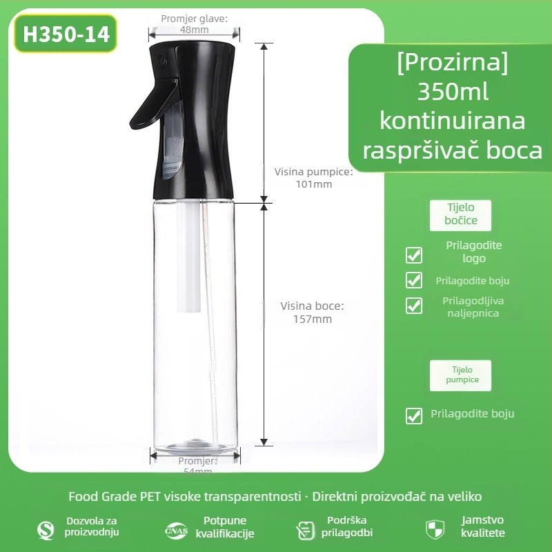 Sprej boca s mat završnim slojem, PET materijal, sitotisak, porijeklo Zhejiang, brenda Senjia Plastic Industry, bez prilagođavanja