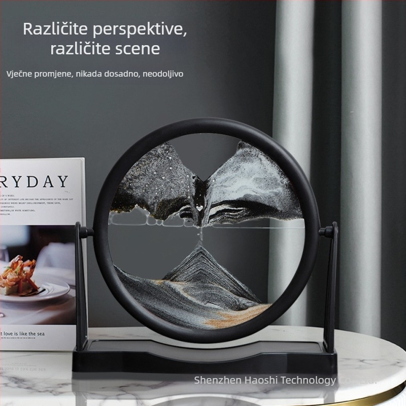 Staklena pješčana slika s tekućim pijeskom za dnevni boravak, 3D dinamičko umjetničko djelo s geometrijskim dizajnom (Materijal: Staklo; Proizvodni postupak: Brušenje; Površina: Poliranje; Viseći oblik: Ozdoba; Stil: Geometrija)