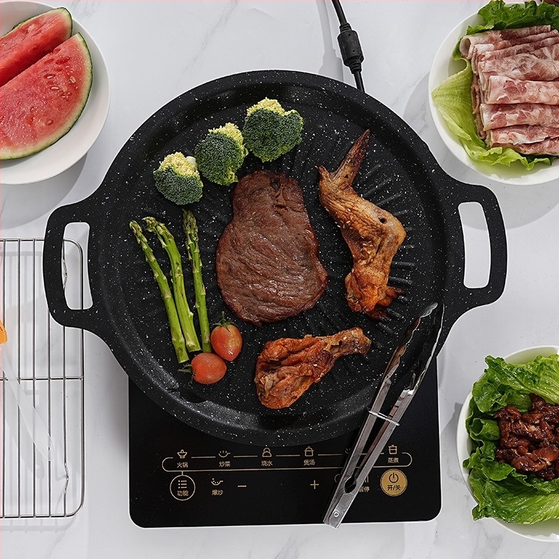 Okrugli grill tigan za kampiranje – prijenosni, bezdimni, s protivljeplivim premazom, lako se čisti