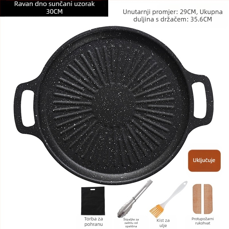 Okrugli grill tigan za kampiranje – prijenosni, bezdimni, s protivljeplivim premazom, lako se čisti