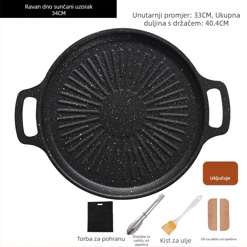 Okrugli grill tigan za kampiranje – prijenosni, bezdimni, s protivljeplivim premazom, lako se čisti