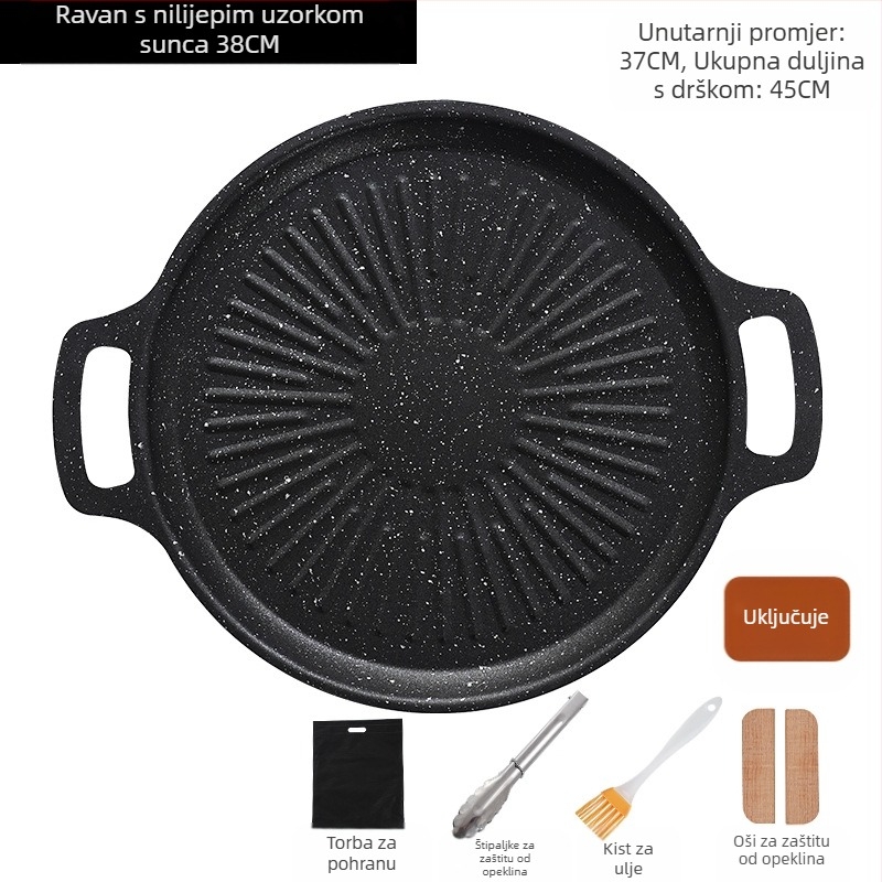 Okrugli grill tigan za kampiranje – prijenosni, bezdimni, s protivljeplivim premazom, lako se čisti