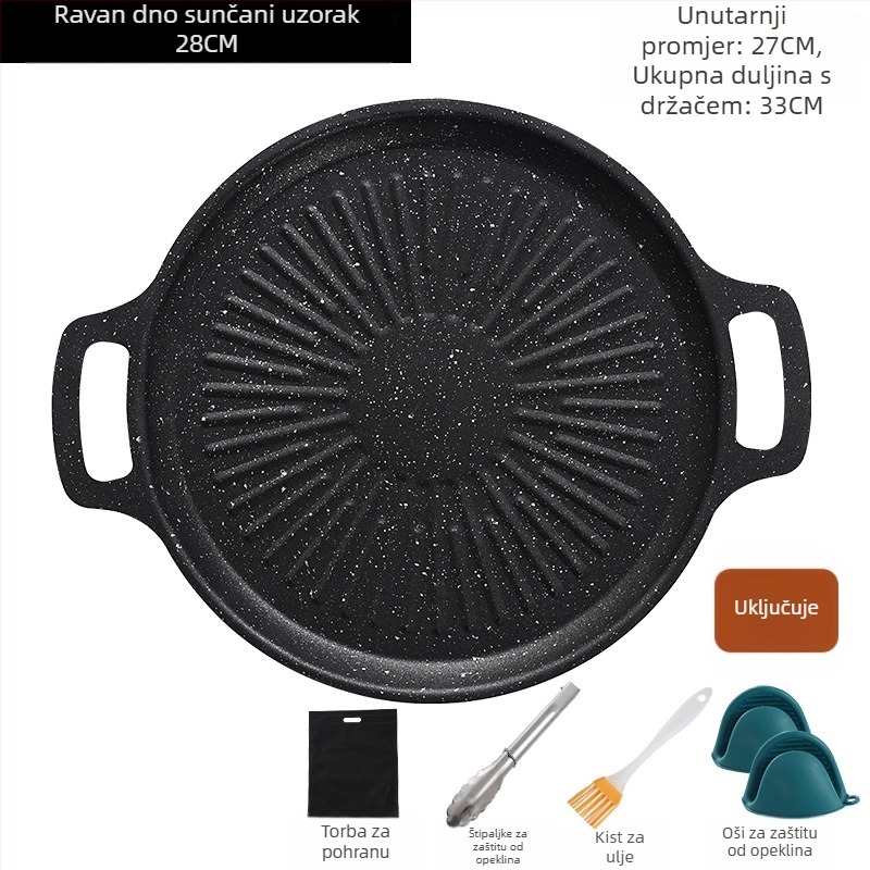 Okrugli grill tigan za kampiranje – prijenosni, bezdimni, s protivljeplivim premazom, lako se čisti