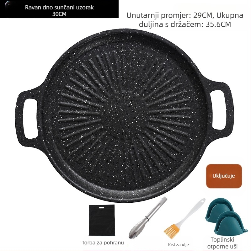 Okrugli grill tigan za kampiranje – prijenosni, bezdimni, s protivljeplivim premazom, lako se čisti