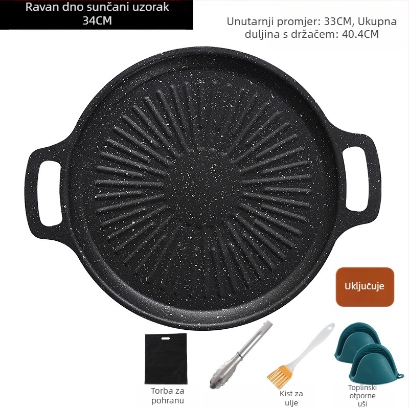 Okrugli grill tigan za kampiranje – prijenosni, bezdimni, s protivljeplivim premazom, lako se čisti