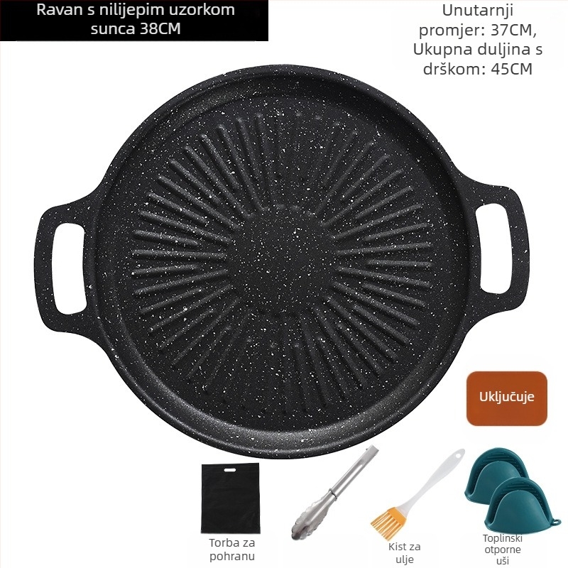 Okrugli grill tigan za kampiranje – prijenosni, bezdimni, s protivljeplivim premazom, lako se čisti