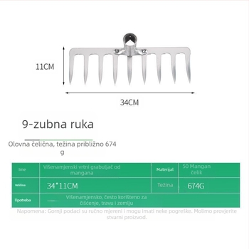 Čelične grablje s deset zuba — višenamjenski alat za olabavljenje tla