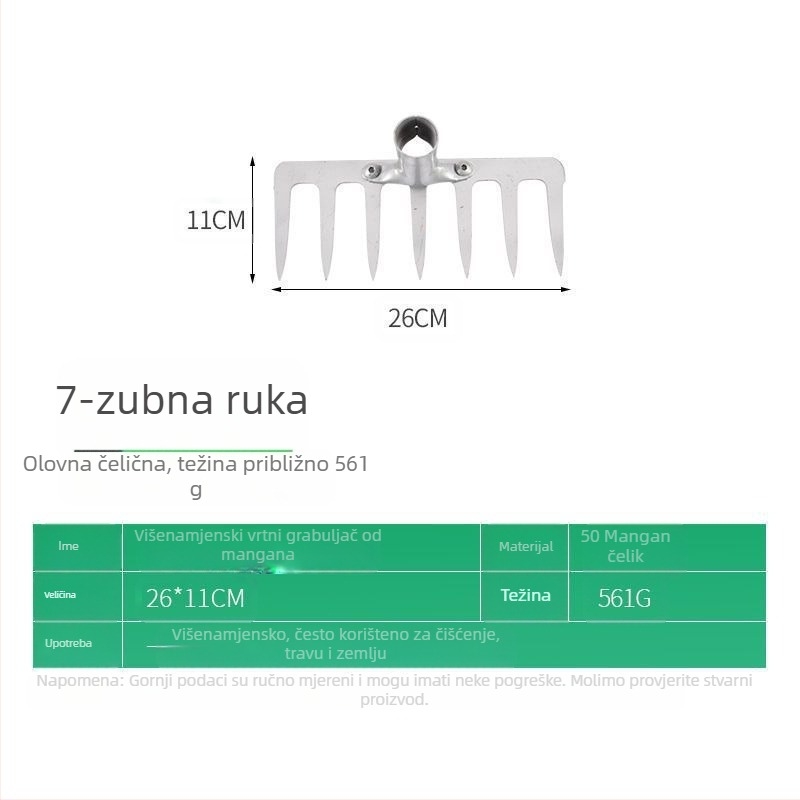 Čelične grablje s deset zuba — višenamjenski alat za olabavljenje tla