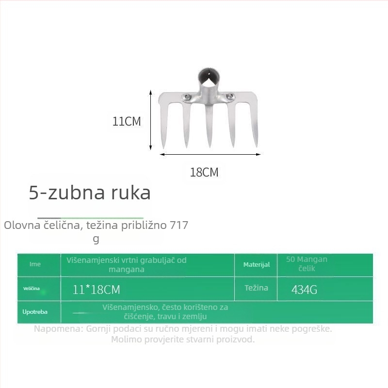 Čelične grablje s deset zuba — višenamjenski alat za olabavljenje tla
