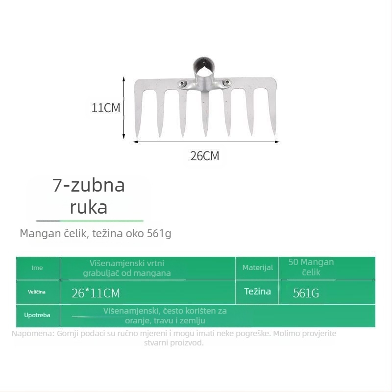 Čelične grablje s deset zuba — višenamjenski alat za olabavljenje tla