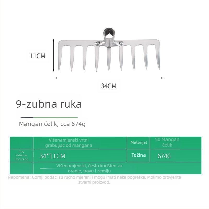 Čelične grablje s deset zuba — višenamjenski alat za olabavljenje tla