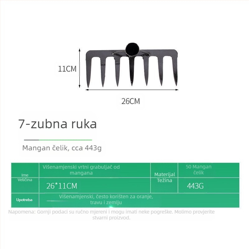 Čelične grablje s deset zuba — višenamjenski alat za olabavljenje tla