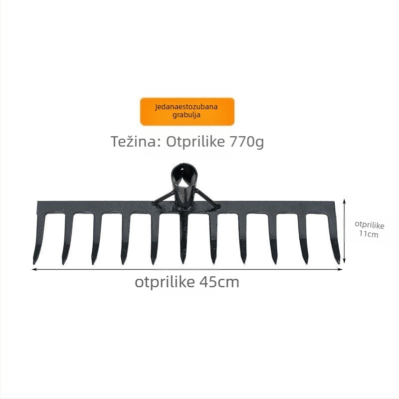 Čelične grablje s deset zuba — višenamjenski alat za olabavljenje tla