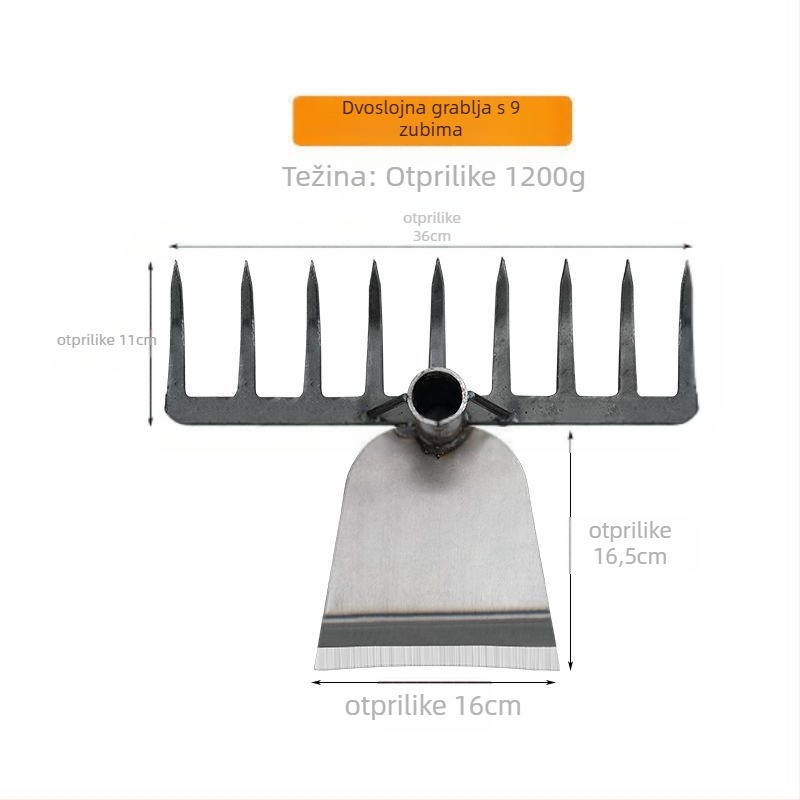 Čelične grablje s deset zuba — višenamjenski alat za olabavljenje tla