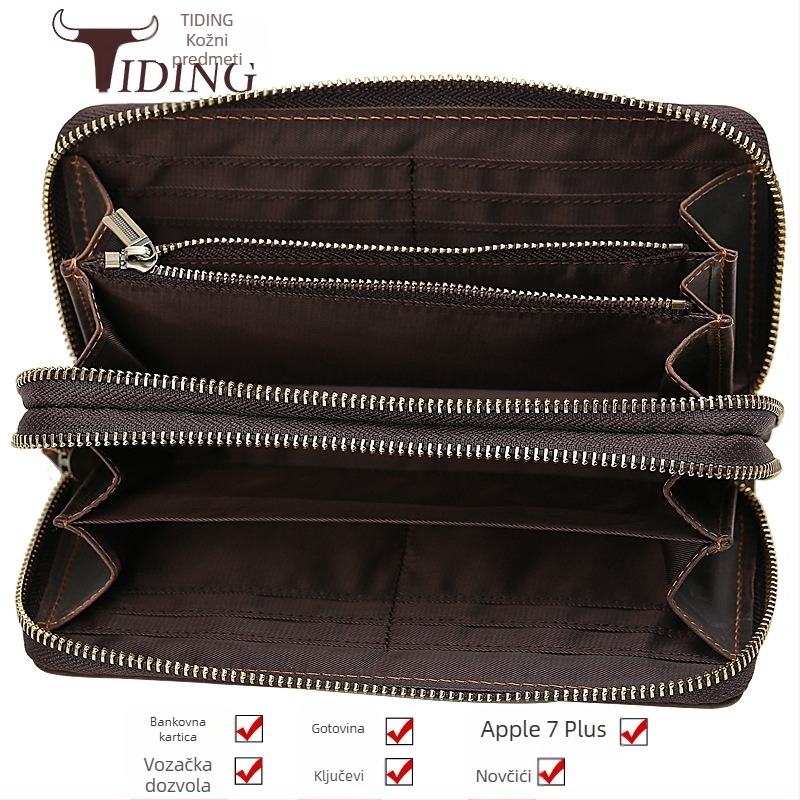 Duga kožna novčanik s dvostrukim zatvaračem, model 4009, podstava: najlon, brend: Tiding