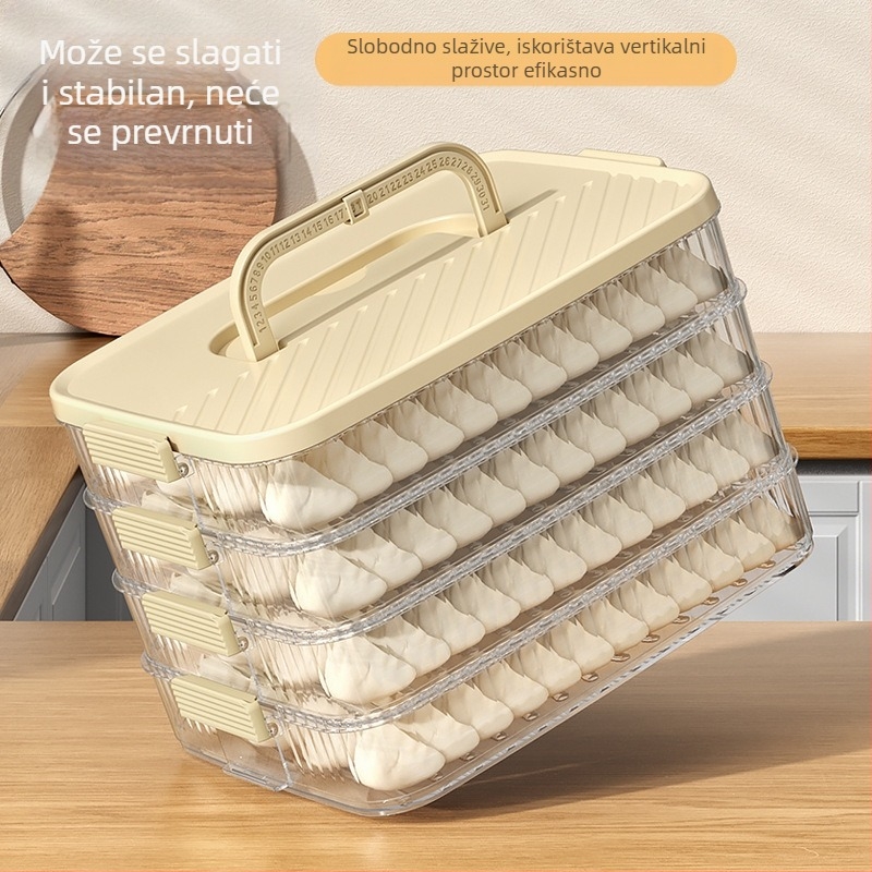 Kutija za pohranu dumplingsa – prijenosna, vakuumski zatvarač, višeslojna, plast za hranu, pogodno za zamrzavanje