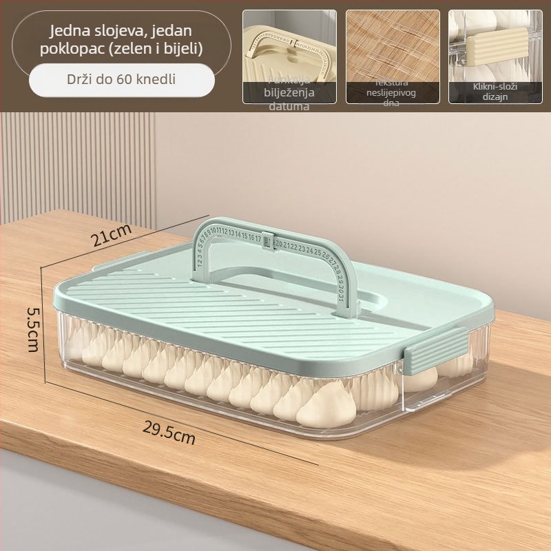 Kutija za pohranu dumplingsa – prijenosna, vakuumski zatvarač, višeslojna, plast za hranu, pogodno za zamrzavanje