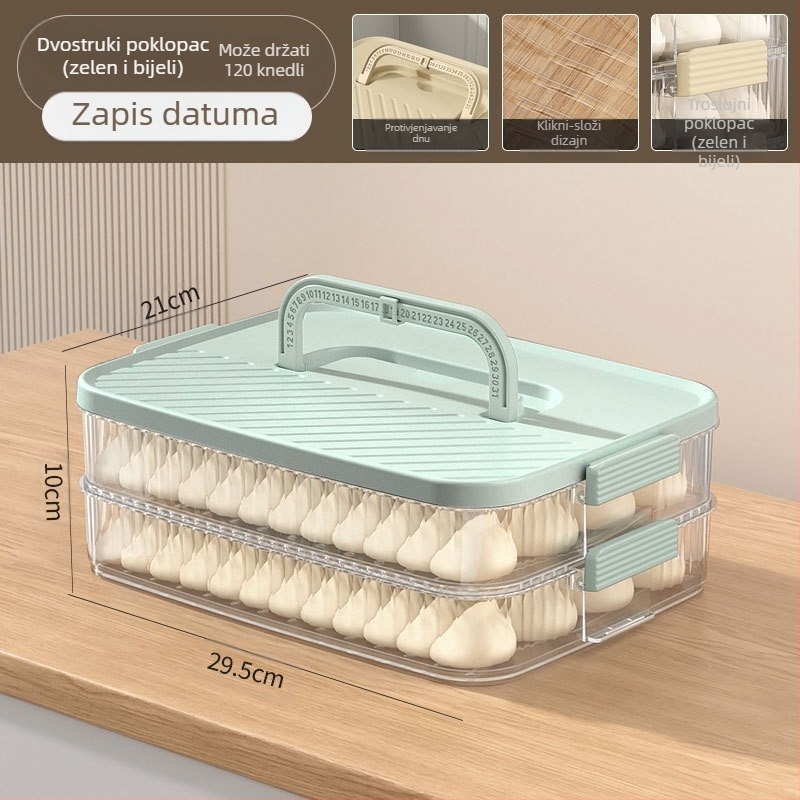 Kutija za pohranu dumplingsa – prijenosna, vakuumski zatvarač, višeslojna, plast za hranu, pogodno za zamrzavanje