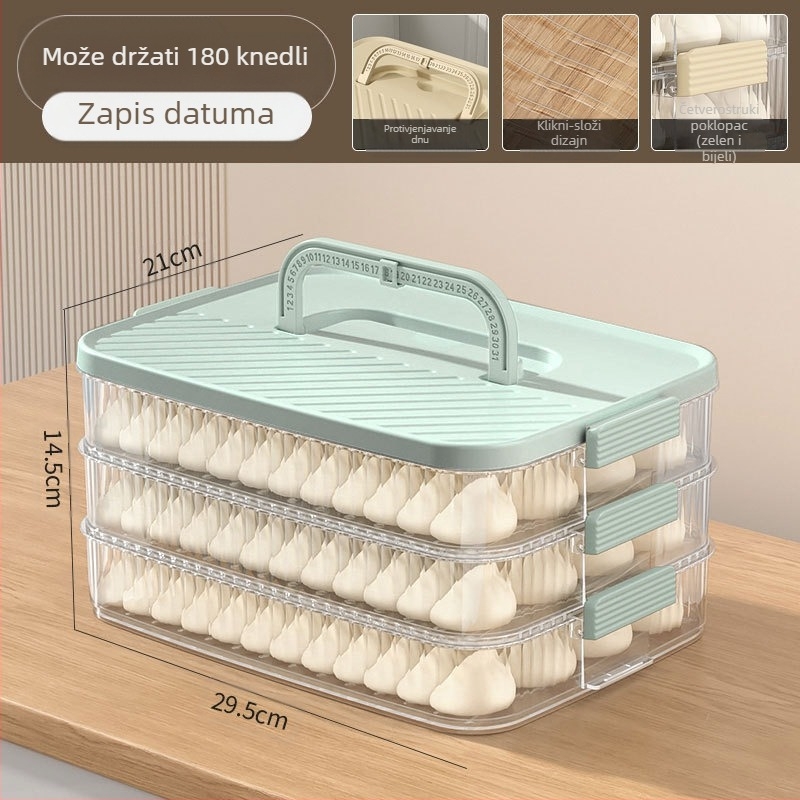 Kutija za pohranu dumplingsa – prijenosna, vakuumski zatvarač, višeslojna, plast za hranu, pogodno za zamrzavanje
