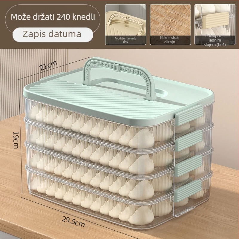 Kutija za pohranu dumplingsa – prijenosna, vakuumski zatvarač, višeslojna, plast za hranu, pogodno za zamrzavanje
