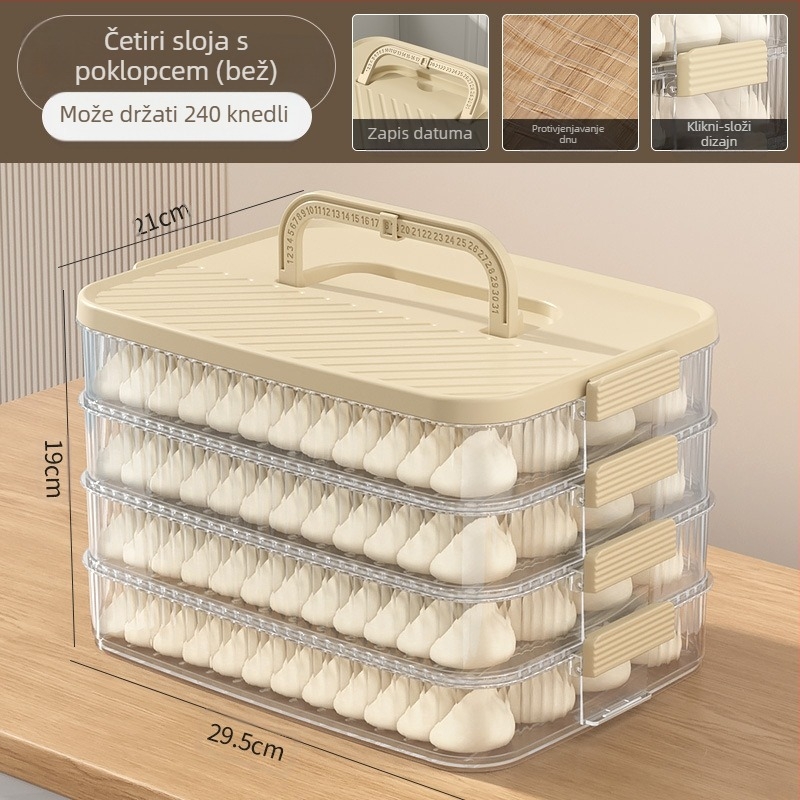 Kutija za pohranu dumplingsa – prijenosna, vakuumski zatvarač, višeslojna, plast za hranu, pogodno za zamrzavanje
