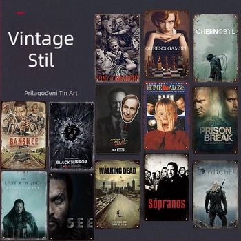 Dekorativna viseća tinplate zidna umjetnost s likovima američkih klasičnih filmova i TV-a; inkjet tisak; okvir: tinplate; vješanje; pogodno za dnevni boravak, spavaću sobu, restoran