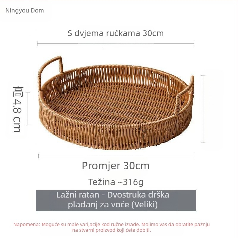 Koš za pohranu s ratanskim izgledom na stolu, pladanj za voće i povrće, PP tkanina, moderan stil.