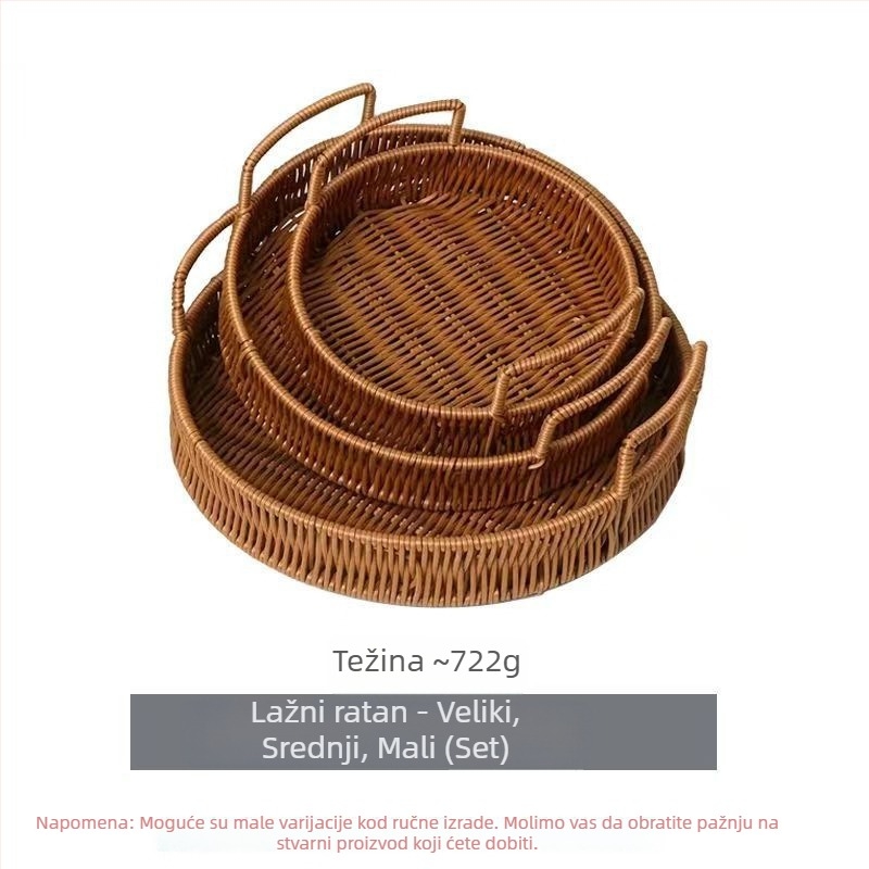 Koš za pohranu s ratanskim izgledom na stolu, pladanj za voće i povrće, PP tkanina, moderan stil.